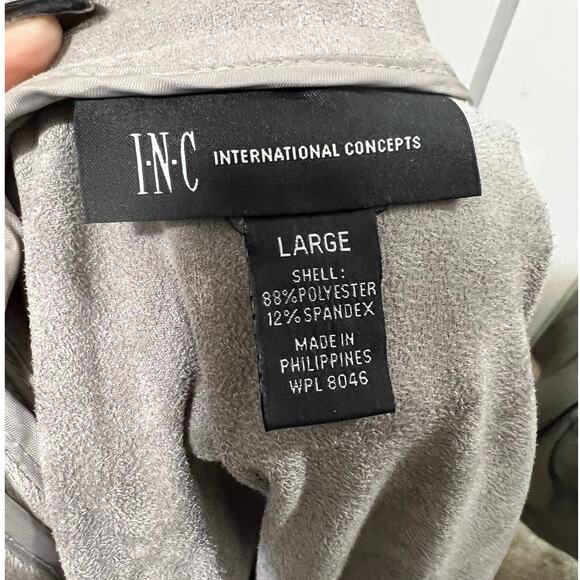 INC International Concepts Gray Faux Suede Open Front Moto Jacket Size Large - Picture 6 of 7